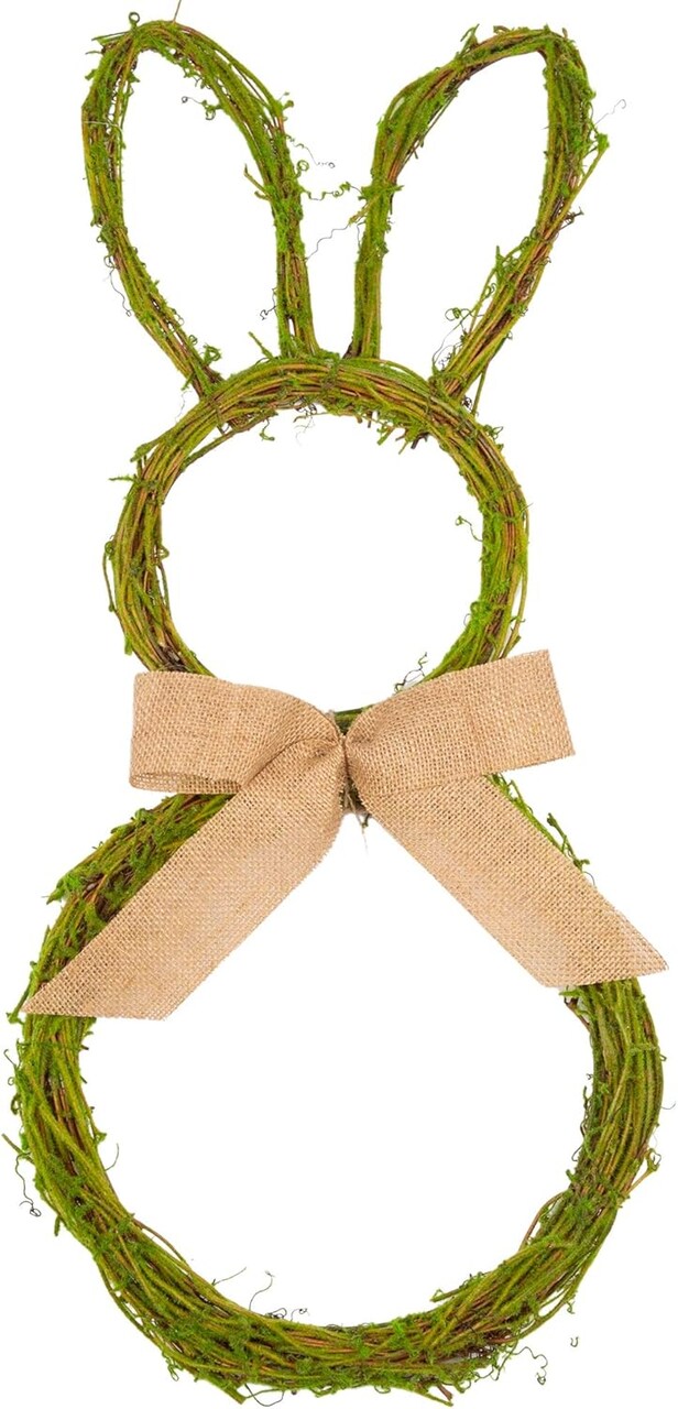 27-Inch Easter Bunny Wreath for Front Door – Artificial Spring Wreath with Moss, Burlap Bow & Rustic Farmhouse Decor